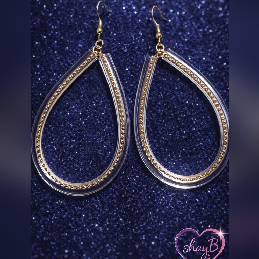 Gold and Clear Teardrop Earrings